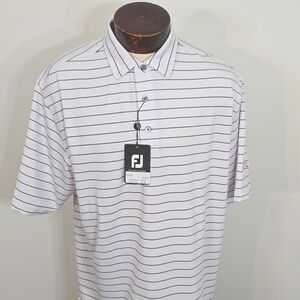 Footjoy Mens XL White Black Striped Short Sleeve Golf Polo Shirt New With Tags